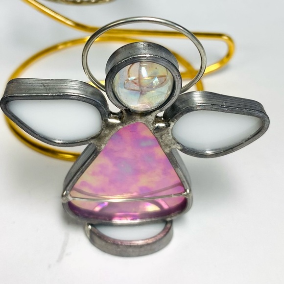 Vintage Lot of 3 Leaded STAINED GLASS ANGEL Christmas Angels ornament 2 Standing - Picture 4 of 8